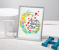 Handgemalter Spruch im Aquarellblumenkranz